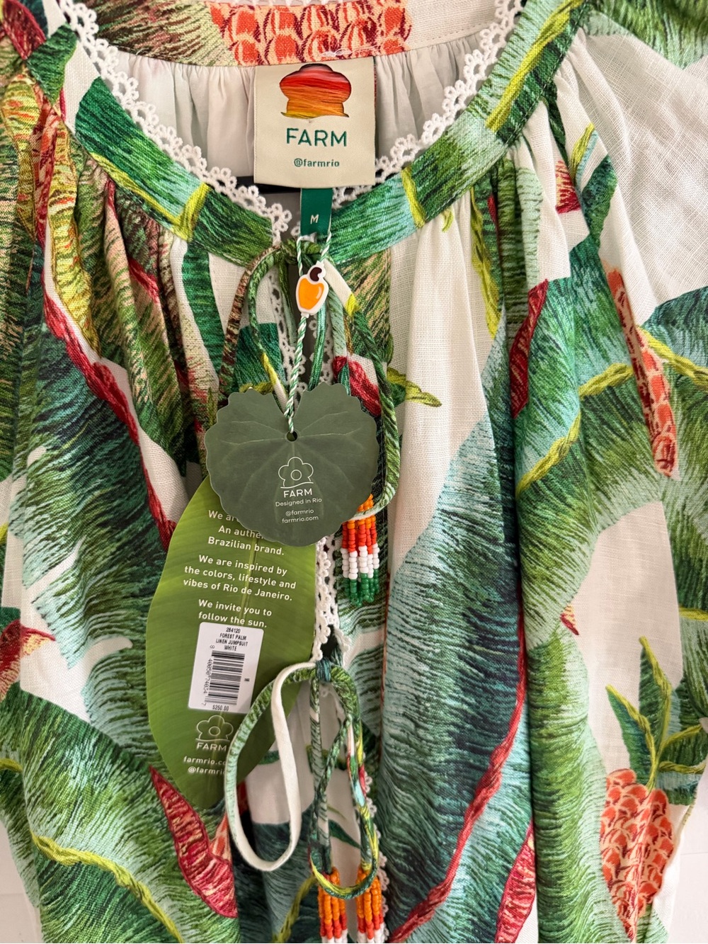 NWT FARM Rio White Pineapple & Green Leaf Floral Printed Jumpsuit Medium - Picture 5 of 6
